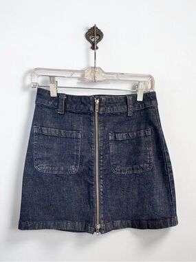 Madewell Zip-Front Denim Mini Skirt Dark Wash Blue 26 High Rise Jean Skirt